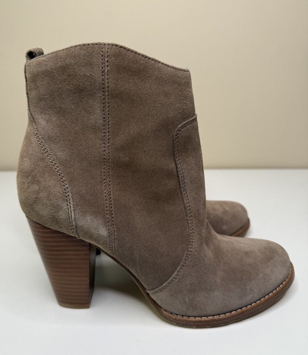 JOIE Dalton Ankle Bootie Womens EU 40 Beige Suede Tassel Side Zip Block Heel